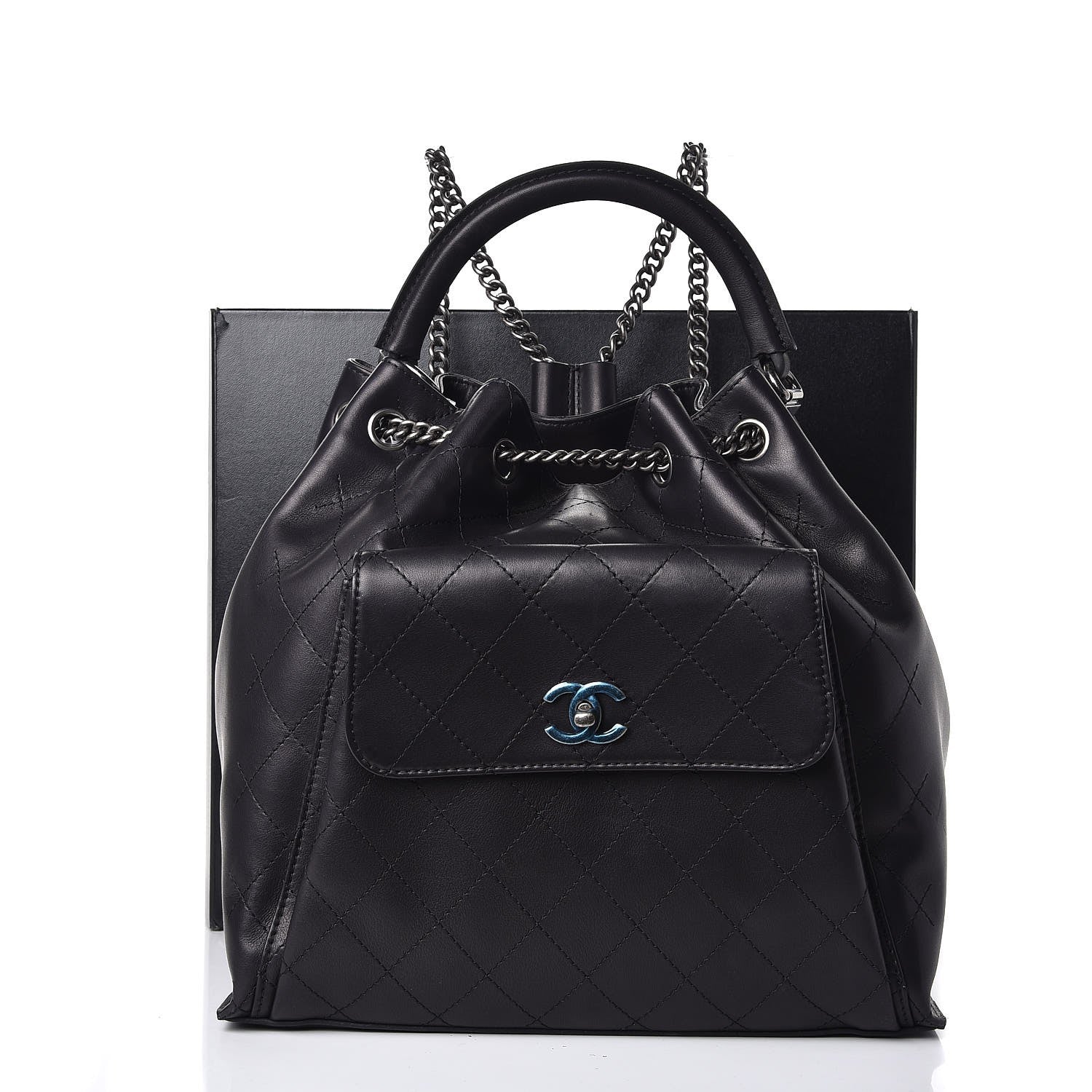 Chanel Calfskin Stitched Large Urban Luxury Drawstring Backpack Black 8 of 8