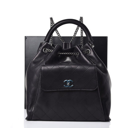 Chanel Calfskin Stitched Large Urban Luxury Drawstring Backpack Black 8 of 8