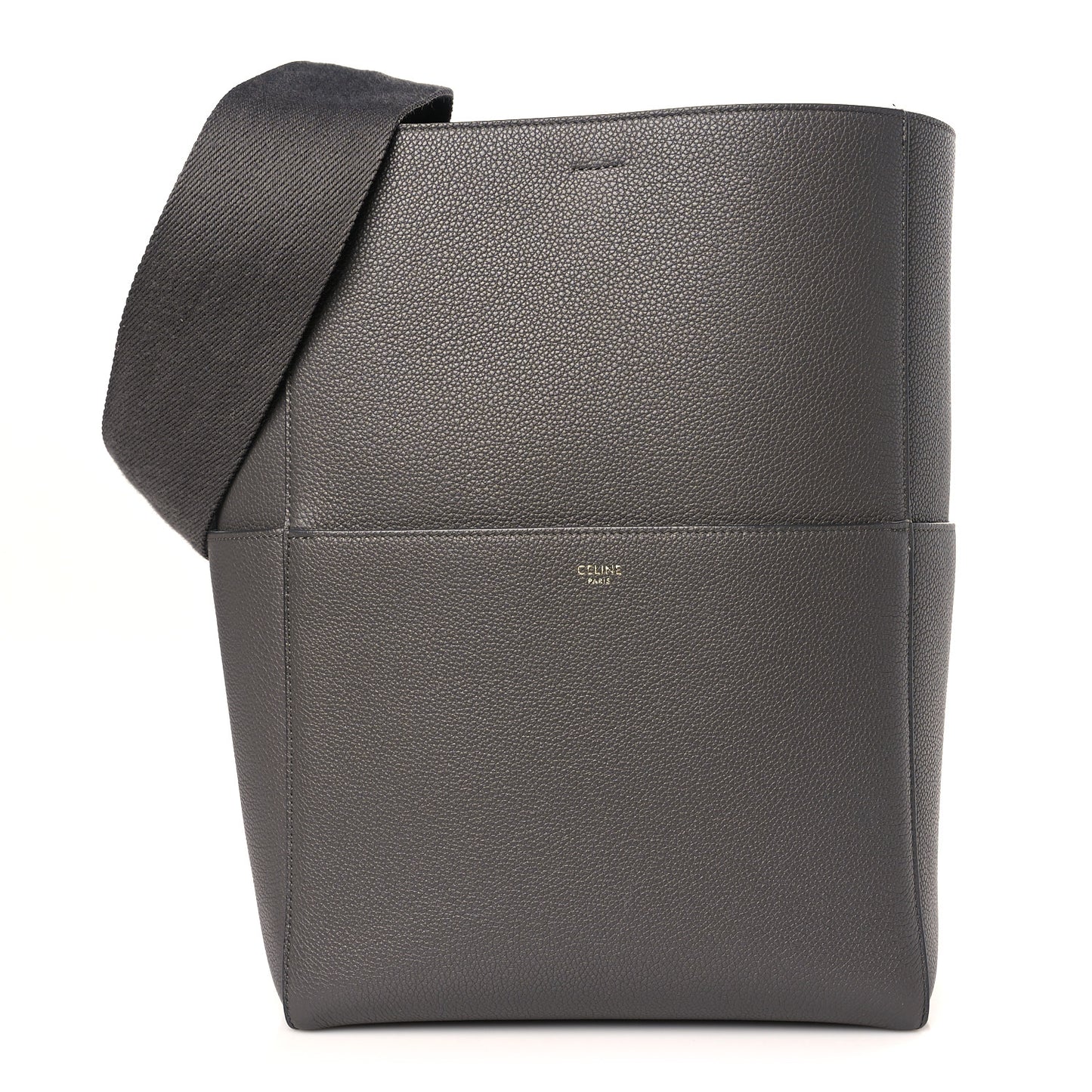 Soft Grained Calfskin Sangle Bucket Bag Grey