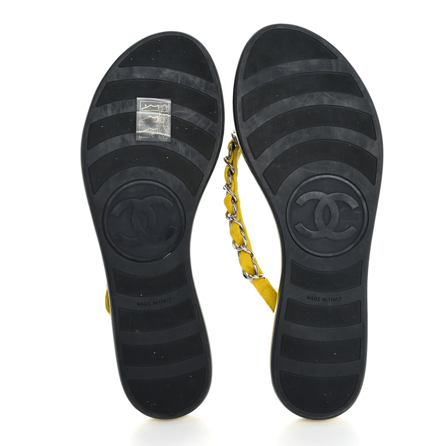 Suede Calfskin Quilted Chain Thong Sandals 37 Yellow
