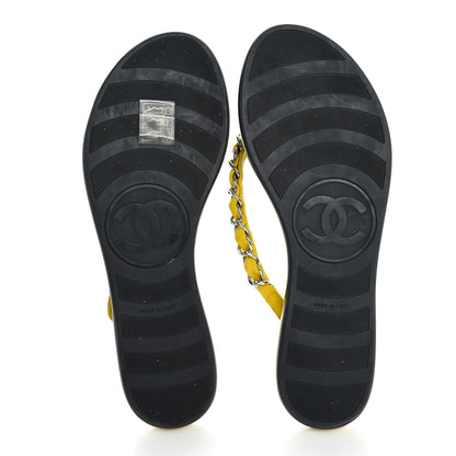 Chanel Suede Calfskin Quilted Chain Thong Sandals 37 Yellow 6 of 13