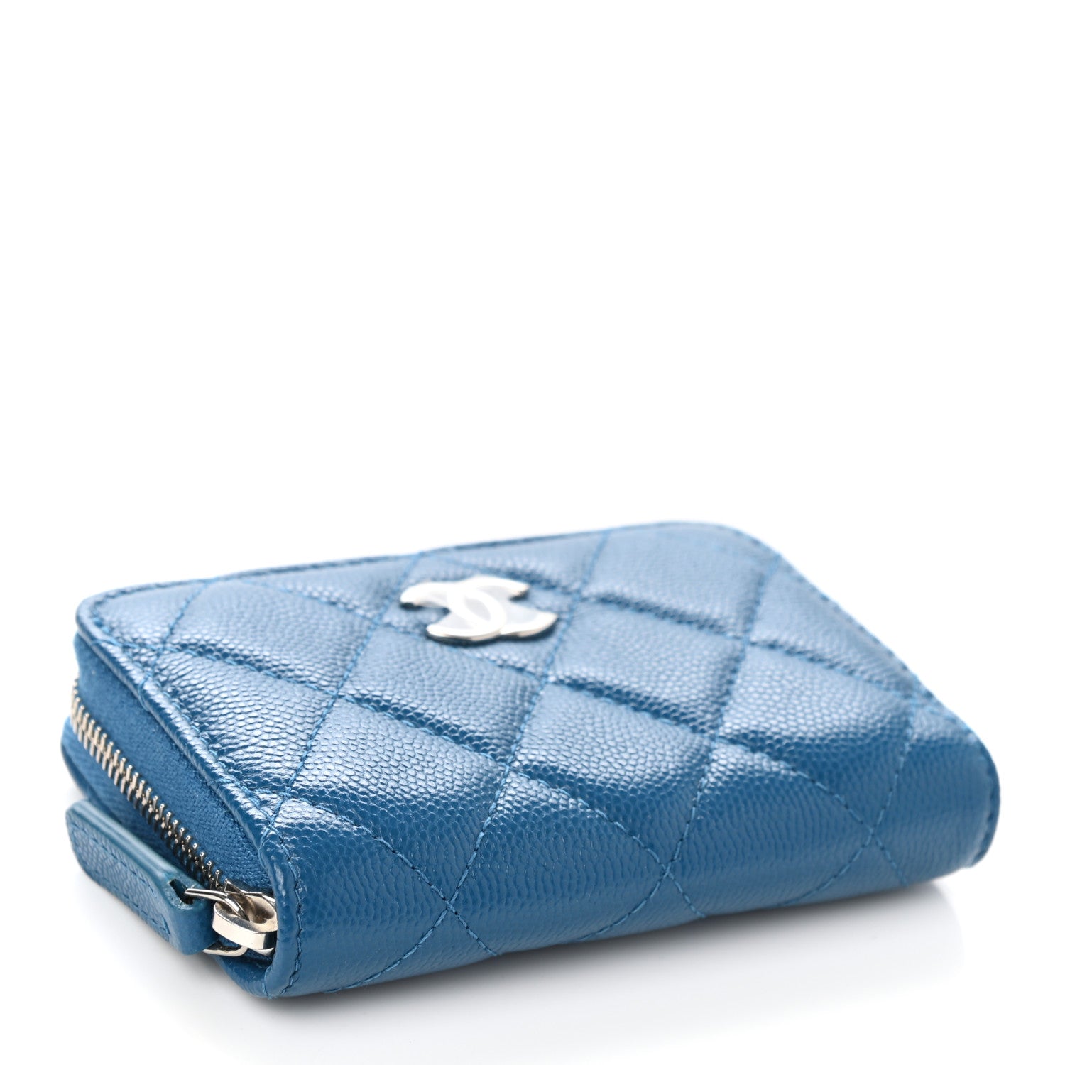 Chanel Caviar Quilted Zip Coin Purse Blue 3 of 9