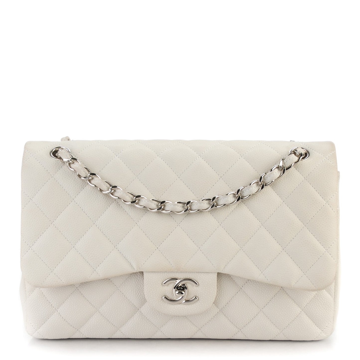 Iridescent Caviar Quilted Jumbo Double Flap White