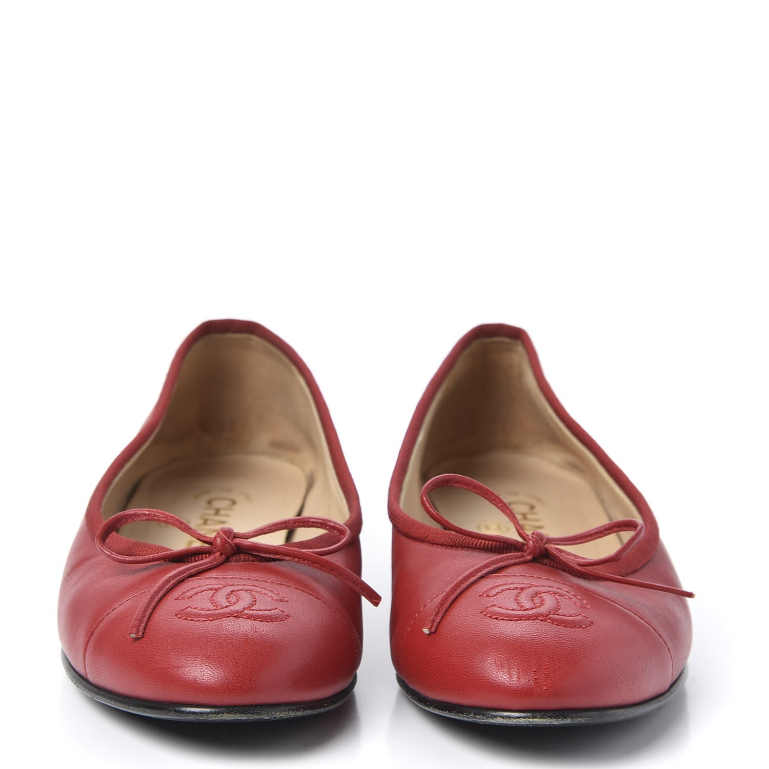 Chanel Lambskin Cap Toe Ballerina Flats 36 Red 2 of 12