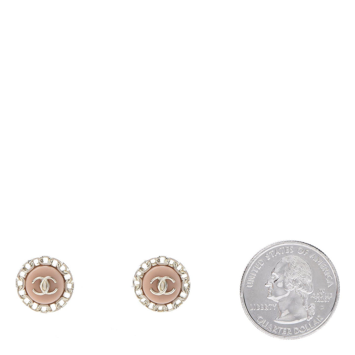 Resin Chain CC Round Earrings Gold Pink