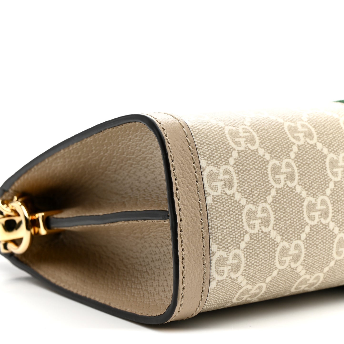 GG Supreme Monogram Textured Dollar Calfskin Web Small Ophidia Chain Shoulder Bag Beige Mystic White Oatmeal