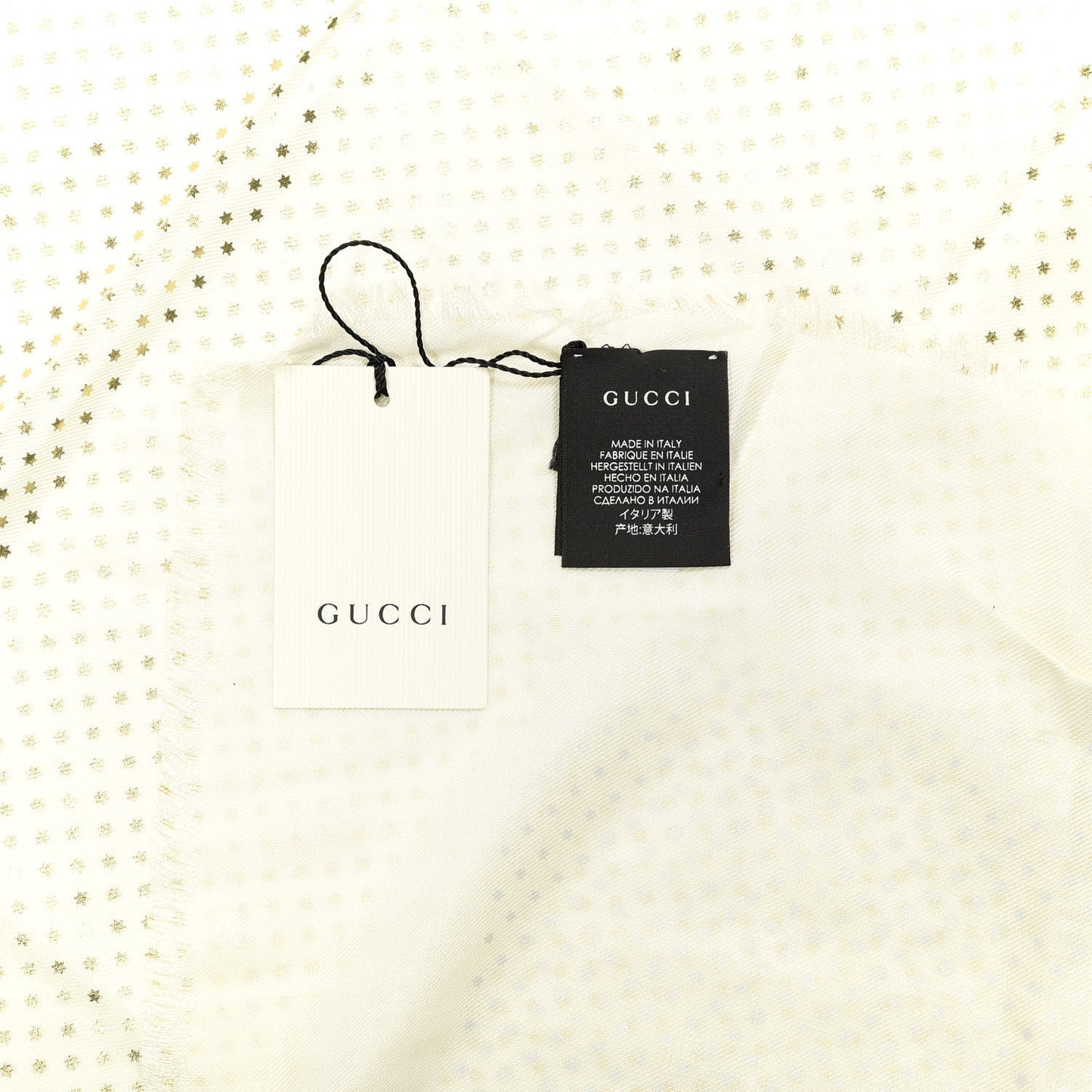 X SEGA Modal Silk Cashmere GUCCY Stars Print Scarf White Gold