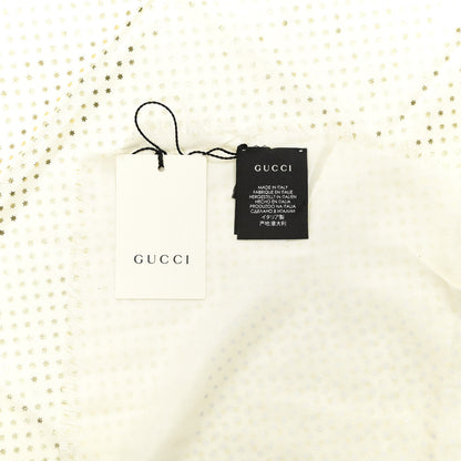 Gucci X SEGA Modal Silk Cashmere GUCCY Stars Print Scarf White Gold 3 of 4