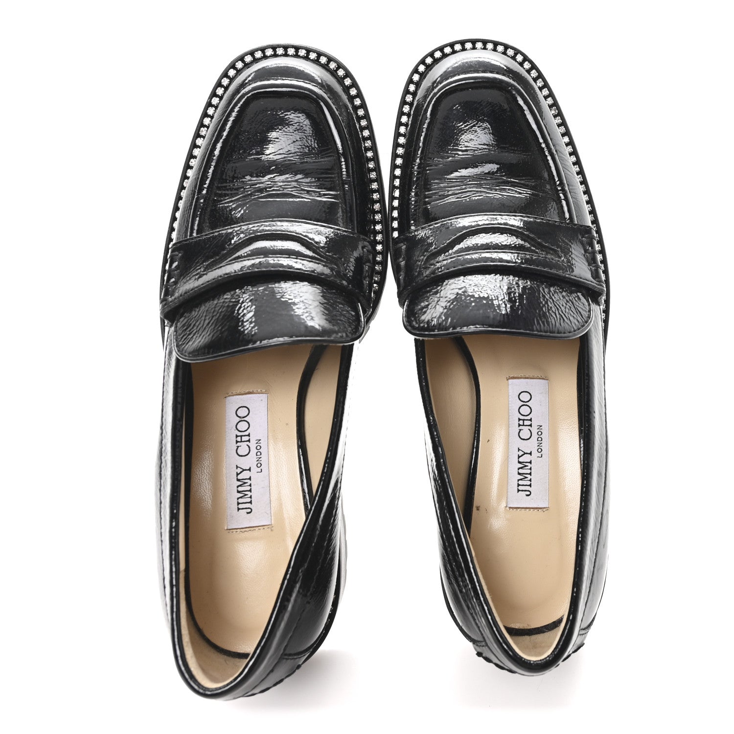 Jimmy Choo Naplack Crystal Welt Deanna 30 Penny Loafers 38.5 Black