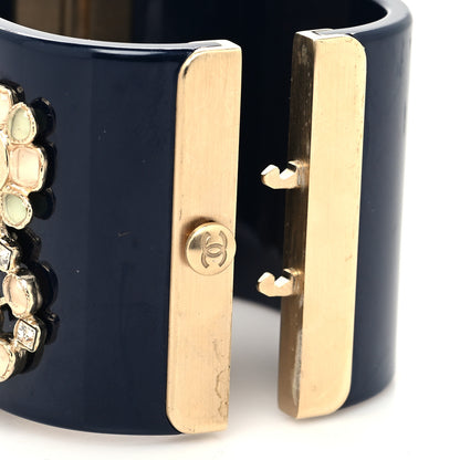 Chanel Resin Enamel Crystal Pearl Floral Logo CC Cabochon Cuff Black Multicolor 4 of 6