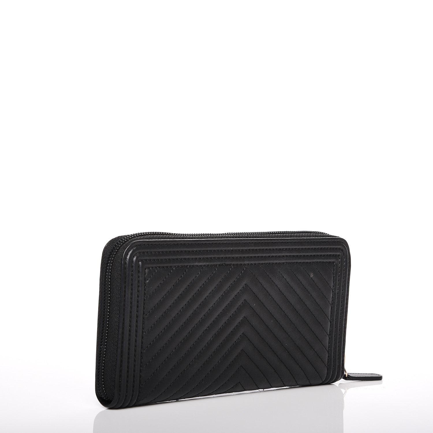 Chanel Calfskin Chevron Zip Around Boy Wallet Black 3 of 8
