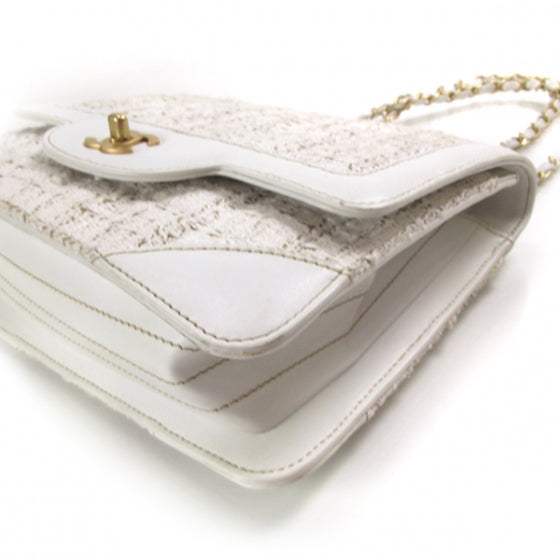 Vintage Tweed Flap Bag White