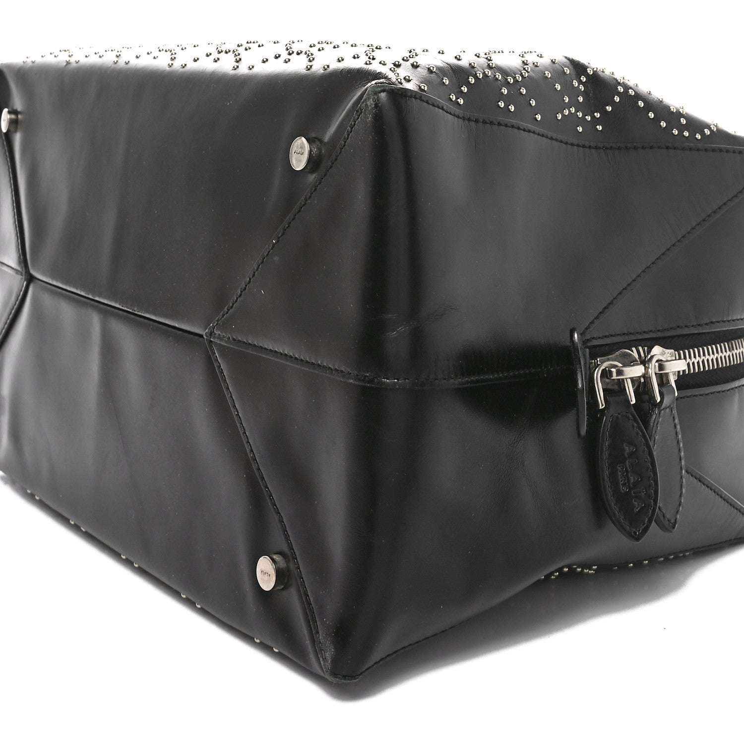 Alaia Calfskin Arabesque Studded Top Handle Bag Black 9 of 12