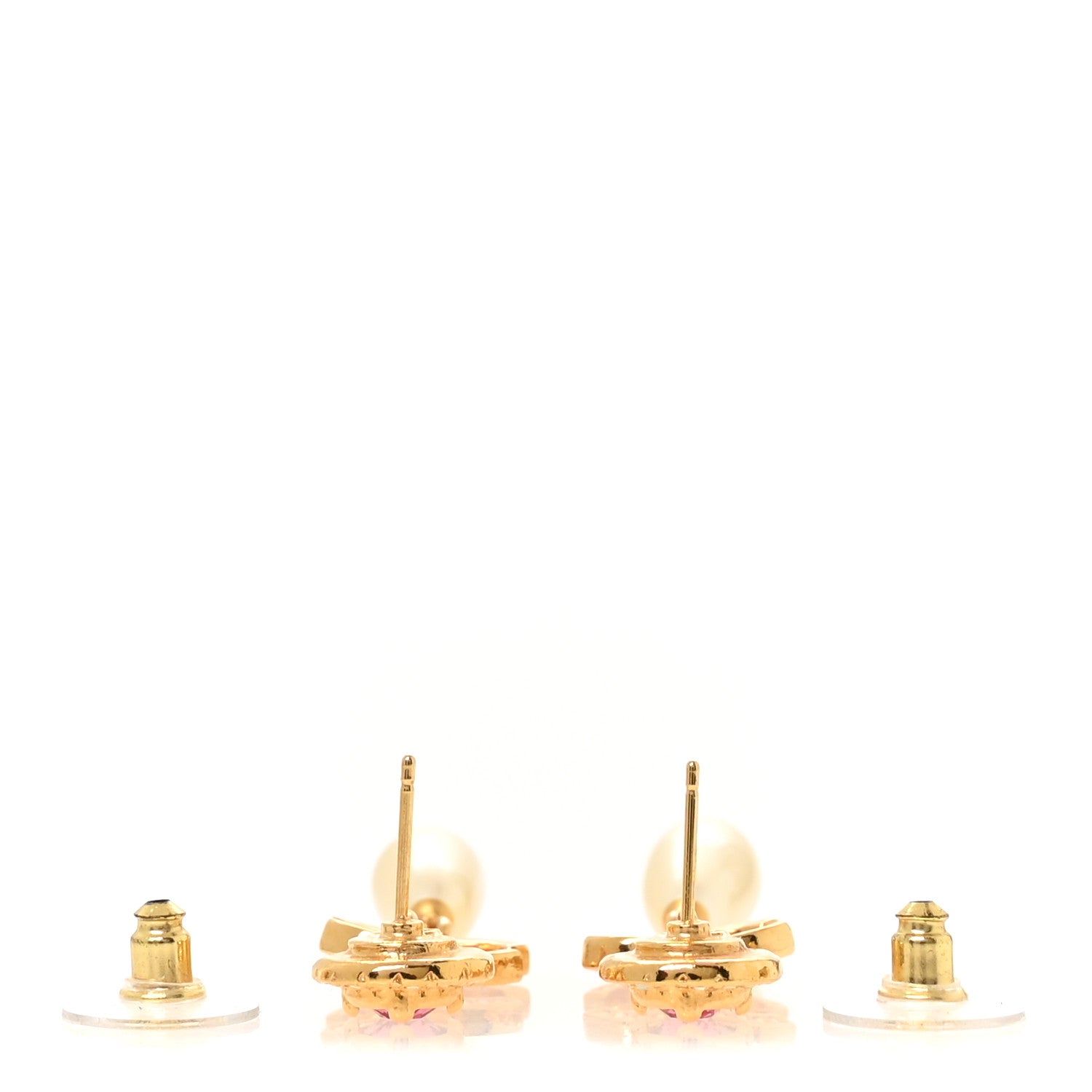 Chanel Metal Crystal Pearl CC Drop Earrings Gold Pink White 3 of 5
