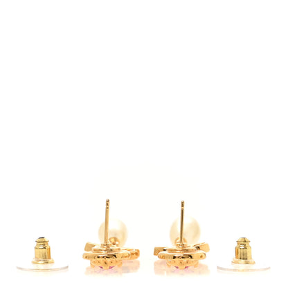 Chanel Metal Crystal Pearl CC Drop Earrings Gold Pink White 3 of 5