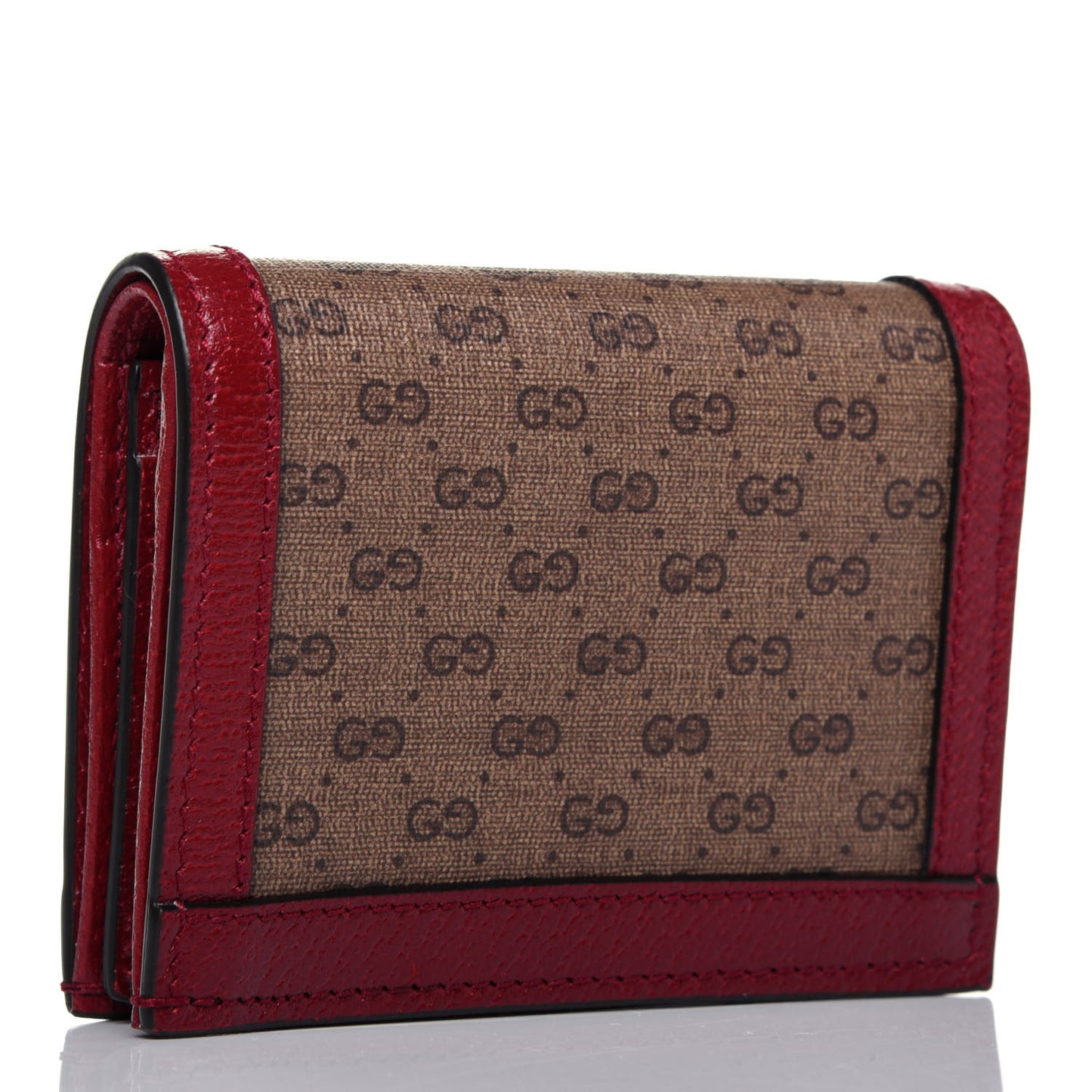 X DORAEMON Mini Vintage GG Supreme Monogram Card Case Wallet Beige Cherry Red