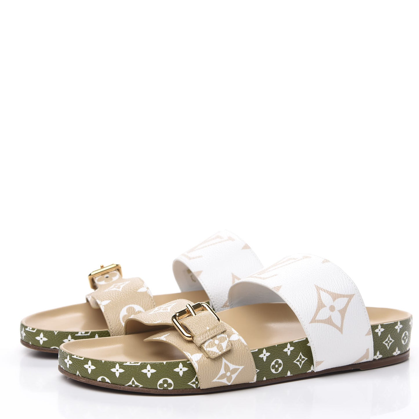 Monogram Giant Bom Dia Flat Mule Sandals 41 White Moka