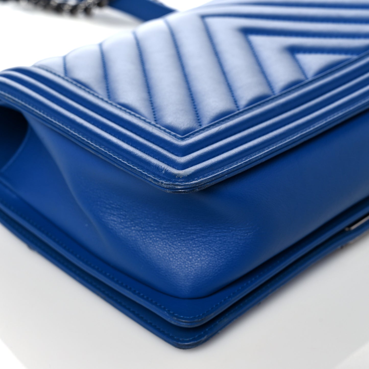 Calfskin Chevron Quilted New Medium Boy Flap Bright Blue