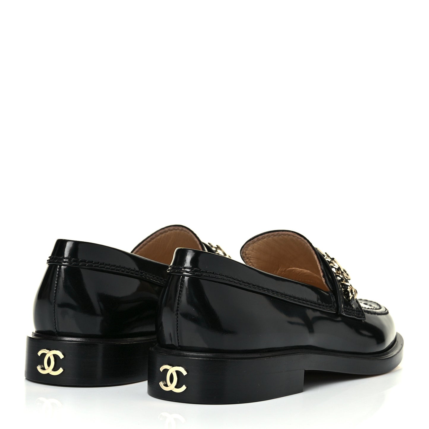 Shiny Calfskin Logo Loafers 37 Black