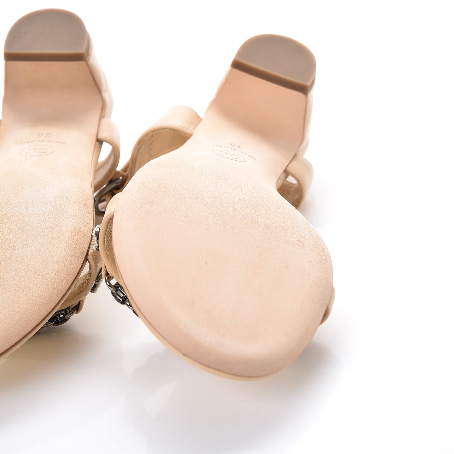 Lambskin CC Pearl Chain Sandals 35 Beige