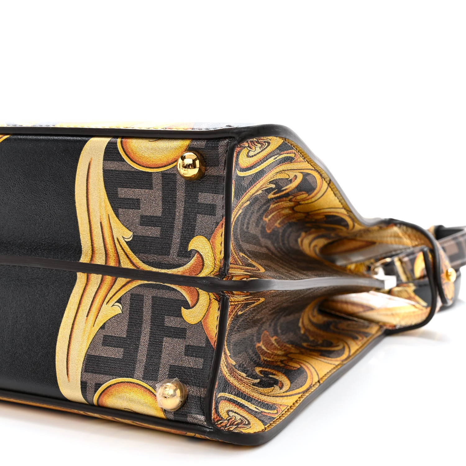 Fendi X VERSACE Vitello Seta Nappa Fendace FF Baroque Medium Peekaboo I SEE U Satchel Tobacco Black Gold 11 of 11