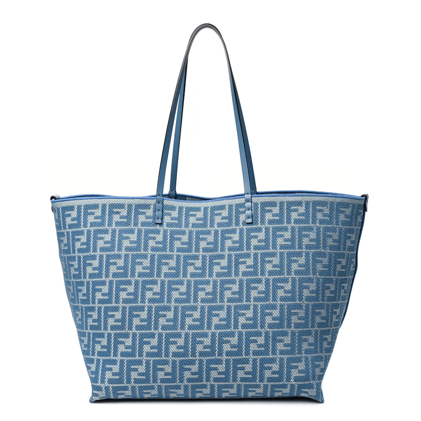 Pequin Vitello Effettto Denim Jacquard FF Reversible Large Shopping Tote Blue