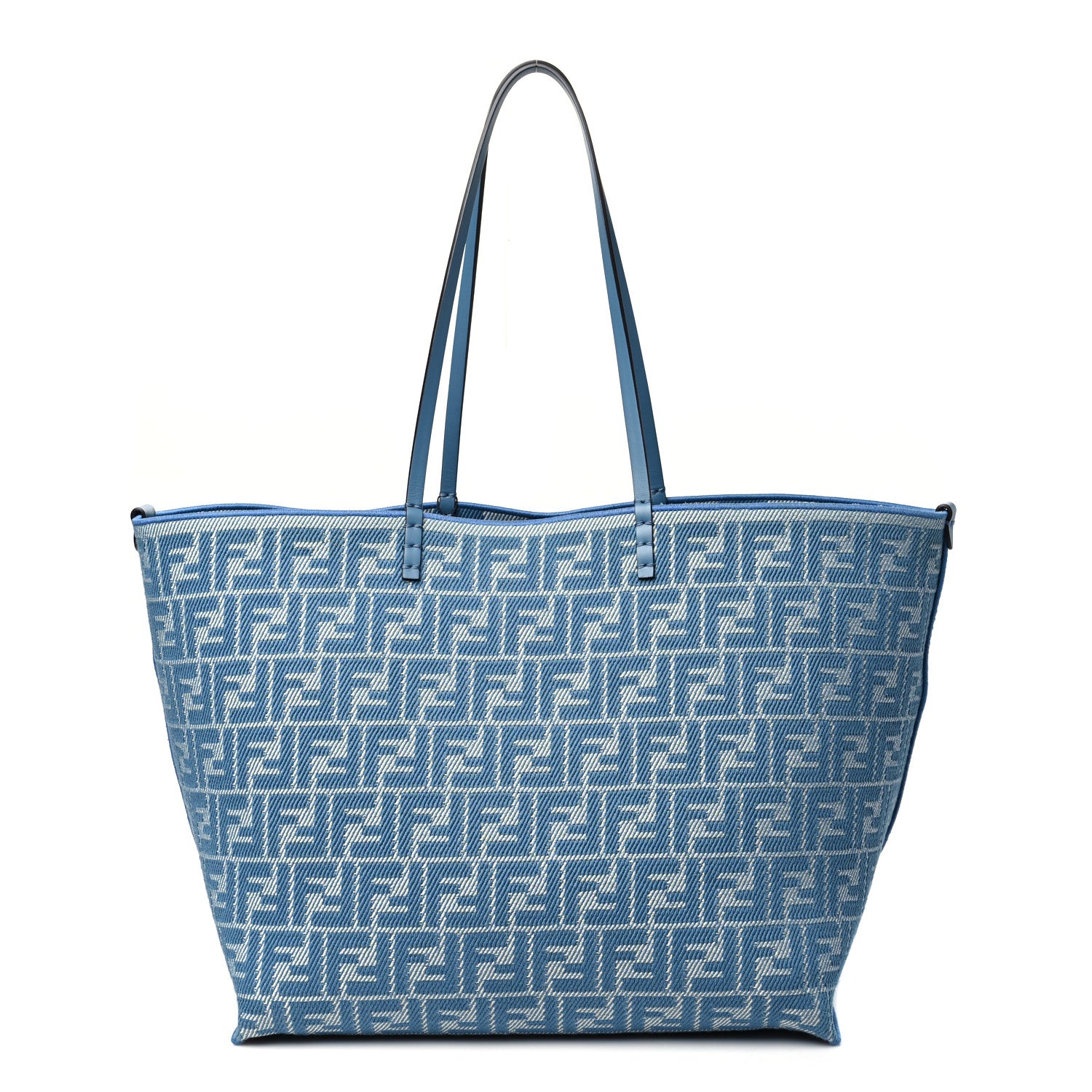 Fendi Pequin Vitello Effettto Denim Jacquard FF Reversible Large Shopping Tote Blue 3 of 16