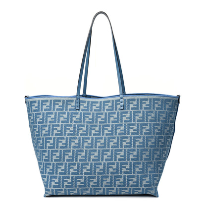 Fendi Pequin Vitello Effettto Denim Jacquard FF Reversible Large Shopping Tote Blue 3 of 16