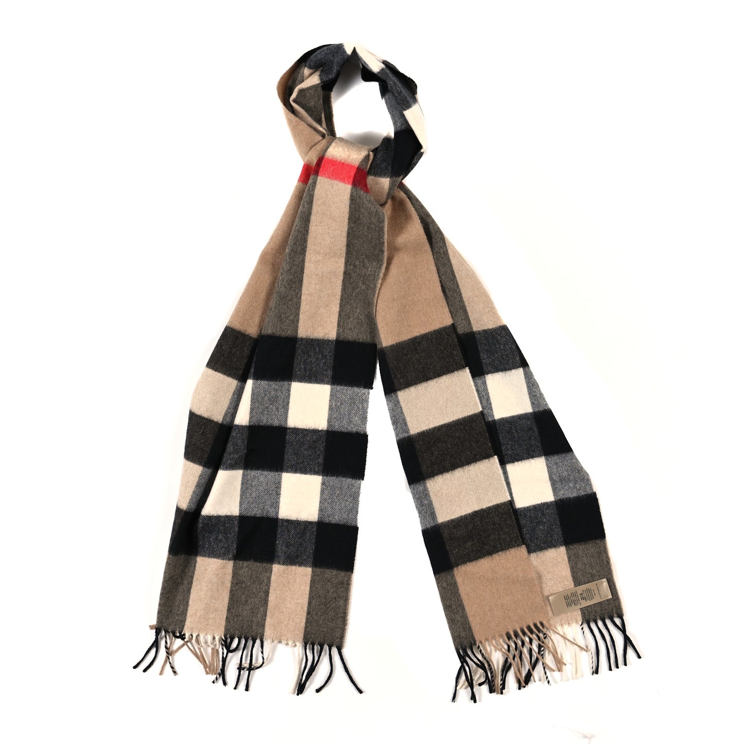 Cashmere Giant Check Fringe Scarf Archive Beige