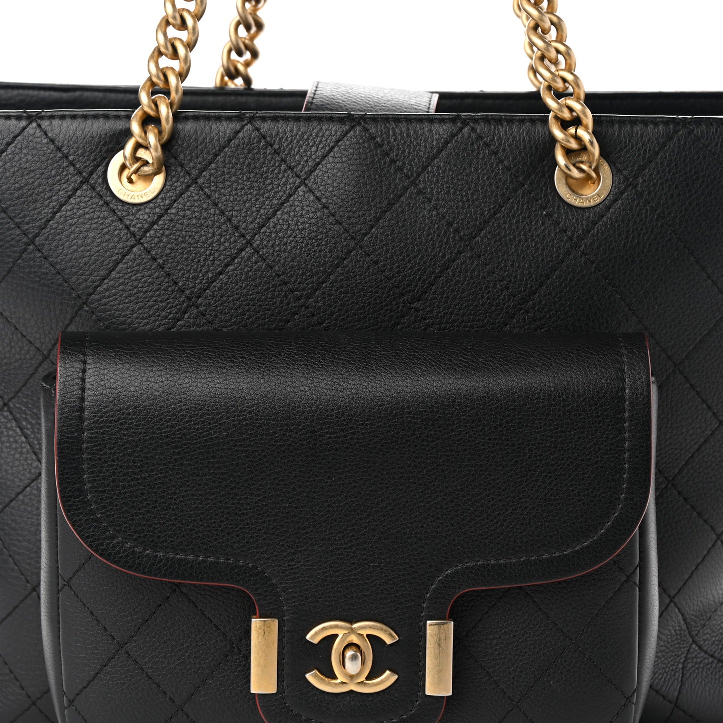 Calfskin Stitched Archi Chic Large Tote Black