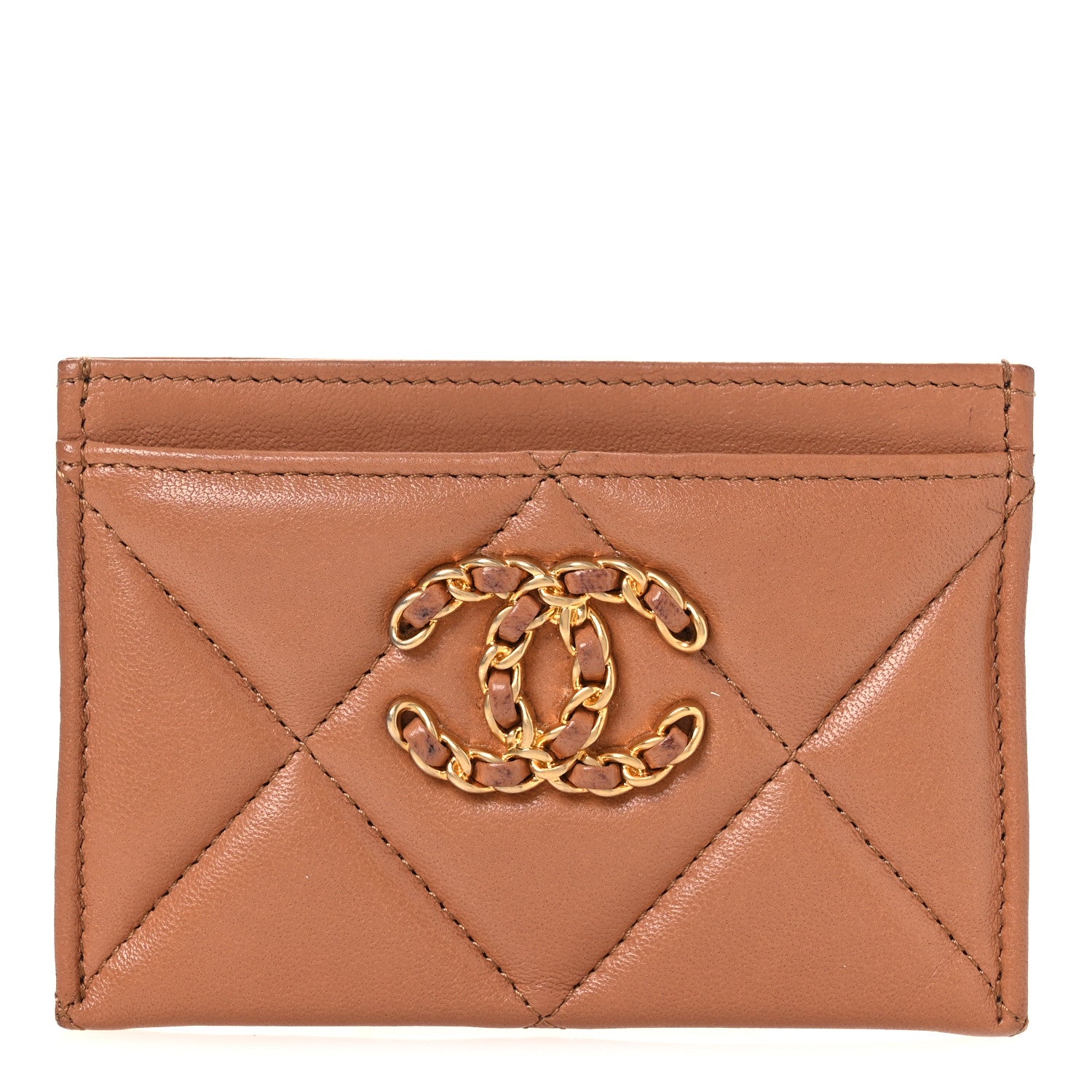 Chanel Lambskin Quilted Chanel 19 Card Holder Brown 1 of 10