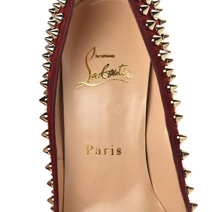Christian Louboutin Veau Velours Calf Hair Leopard Lady Peep Spikes 150 Pumps 37.5 Red 6 of 13