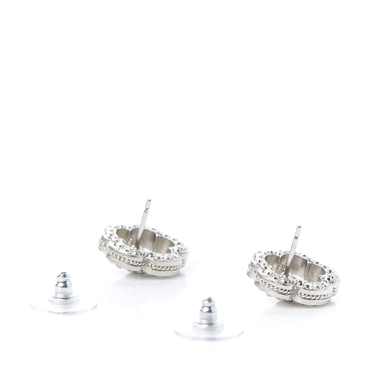 Chanel Crystal Coco Flapper Camellia CC Stud Earrings Silver 3 of 5