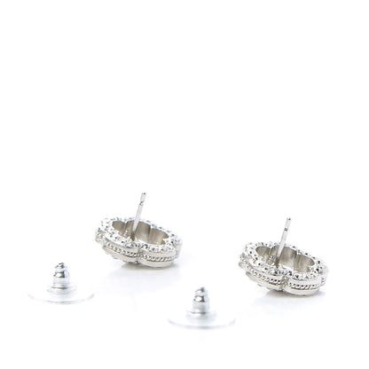 Chanel Crystal Coco Flapper Camellia CC Stud Earrings Silver 3 of 5