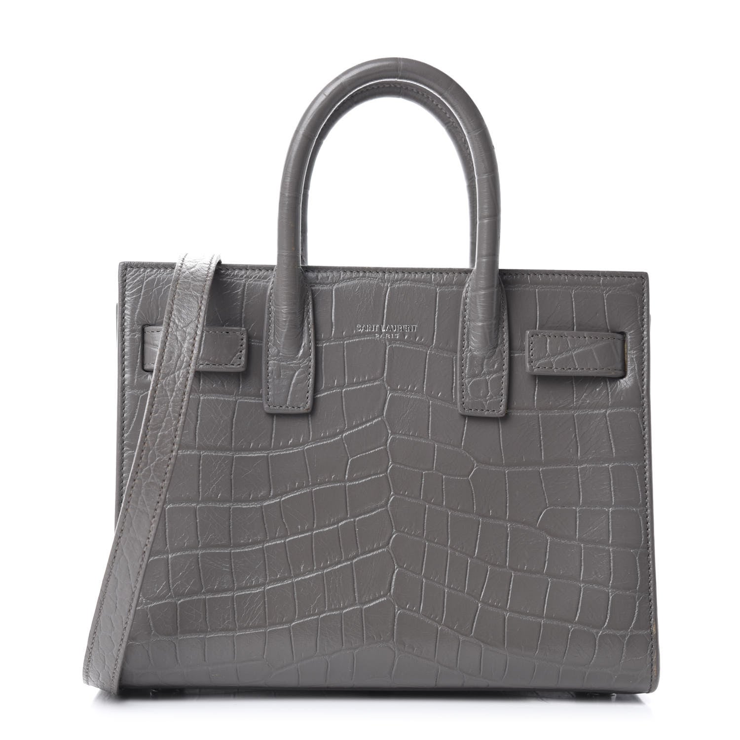 Saint Laurent Calfskin Crocodile Embossed Nano Sac De Jour Fog 1 of 10