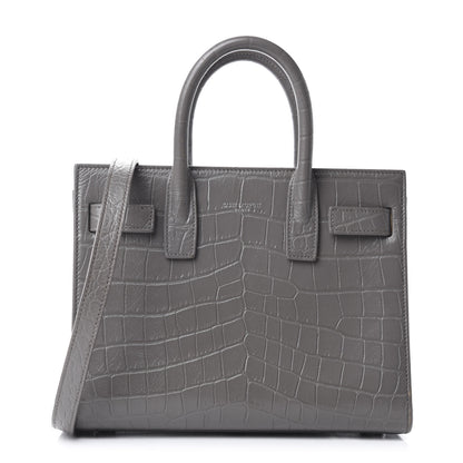 Saint Laurent Calfskin Crocodile Embossed Nano Sac De Jour Fog 1 of 10