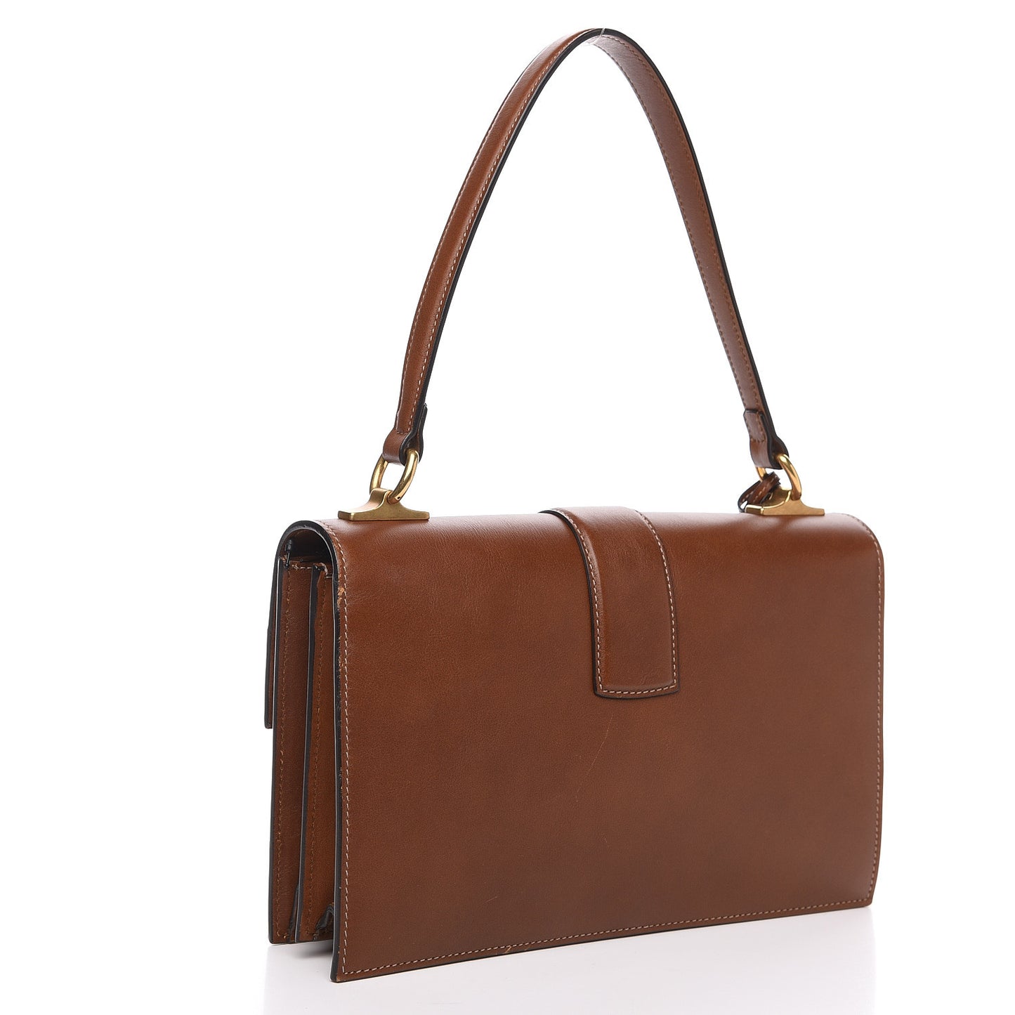 Calfskin Medium Cat Lock Top Handle Bag Brown