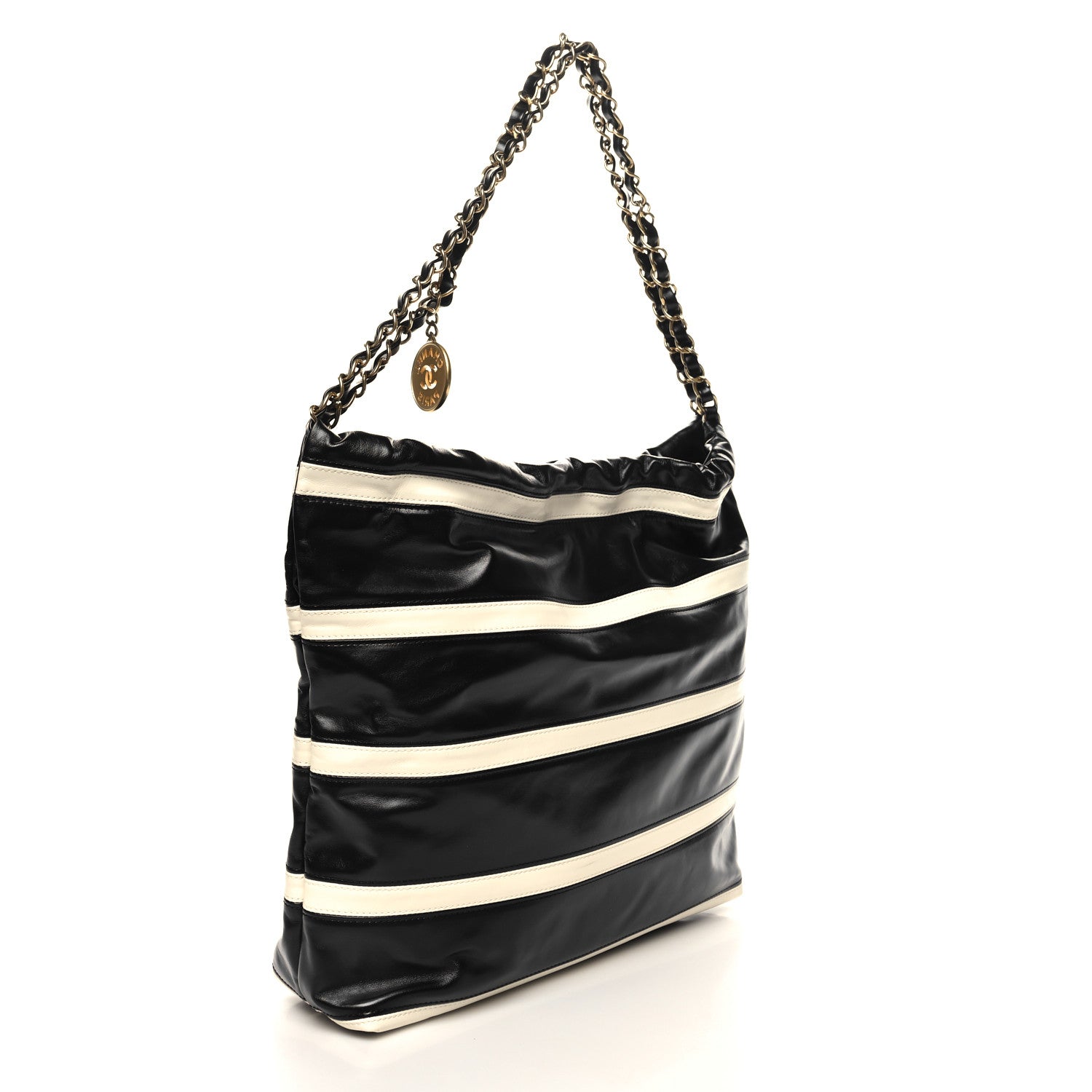 Chanel Shiny Calfskin Striped Small Chanel 22 Black White 4 of 12