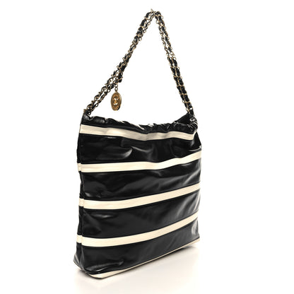 Chanel Shiny Calfskin Striped Small Chanel 22 Black White 4 of 12