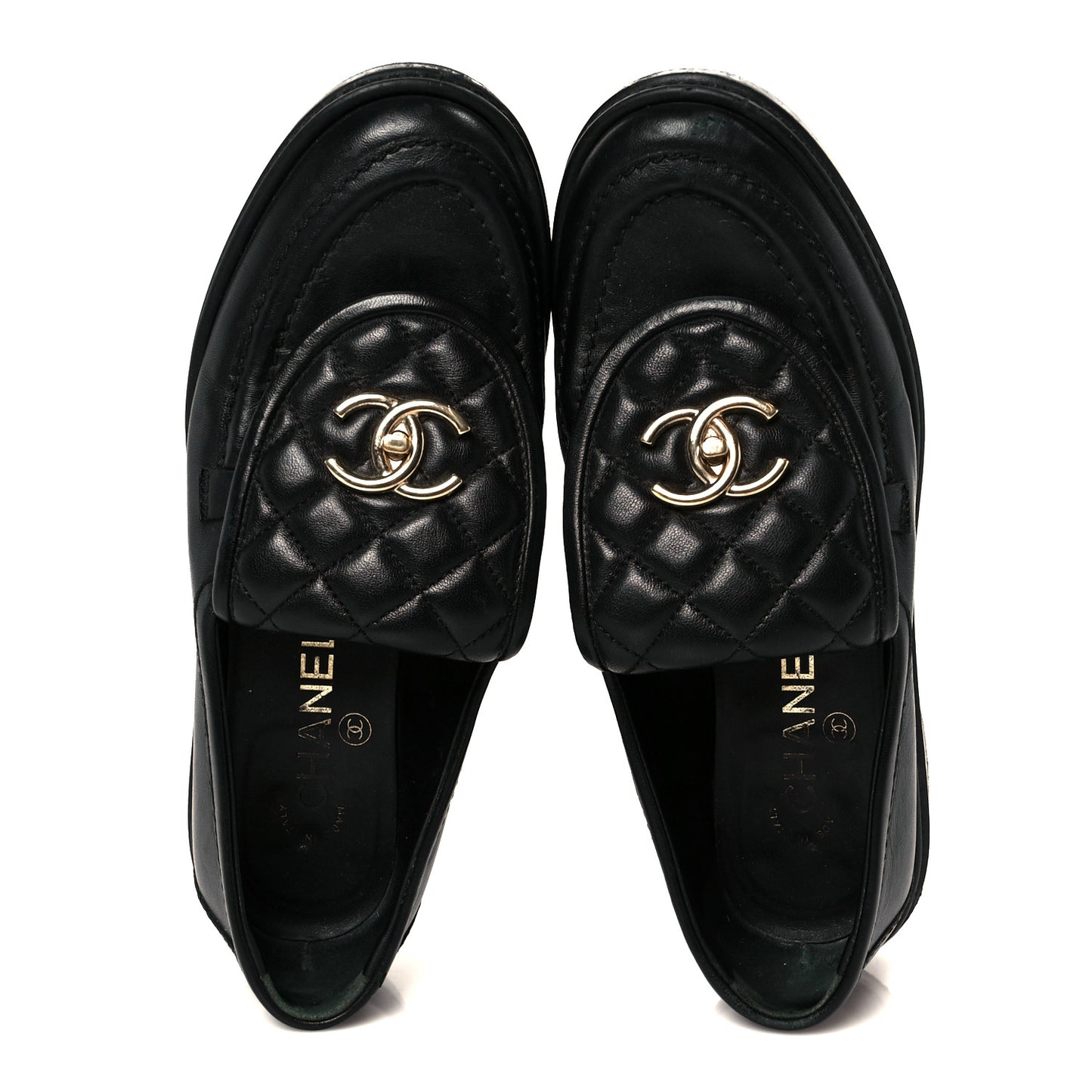 Lambskin Quilted CC Turnlock Loafers 37 Black