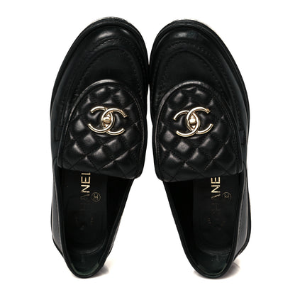 Chanel Lambskin Quilted CC Turnlock Loafers 37 Black 2 of 11