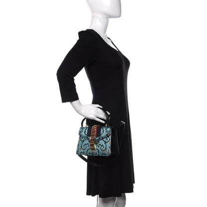 Gucci Iridescent Brocade Mini Sylvie Top Handle Bag Azure 3 of 12