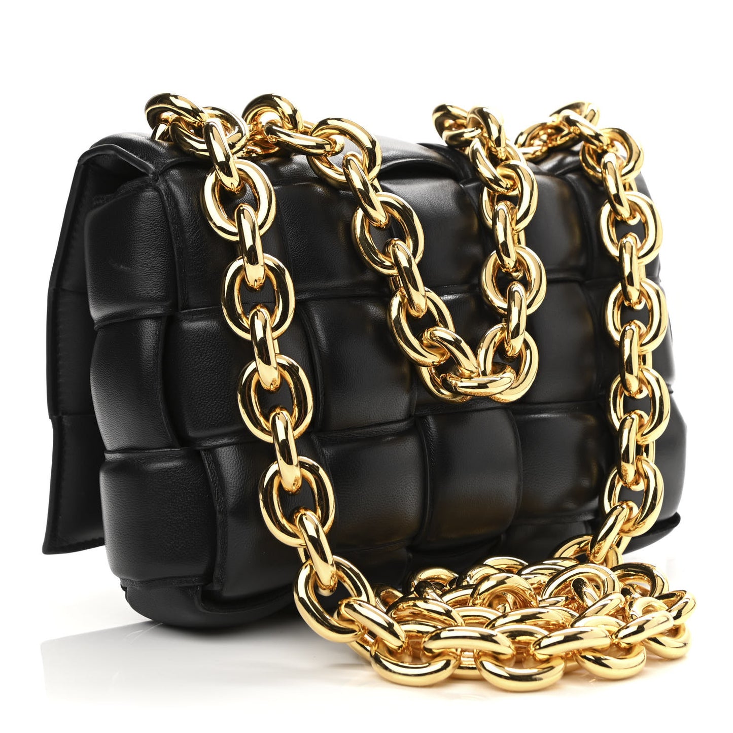 Lambskin Maxi Intreccio Padded Chain Cassette Crossbody Bag Black