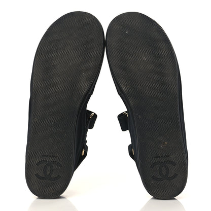 Chanel Grosgrain Crystal Logo Platform Sandals 38 Black 5 of 8