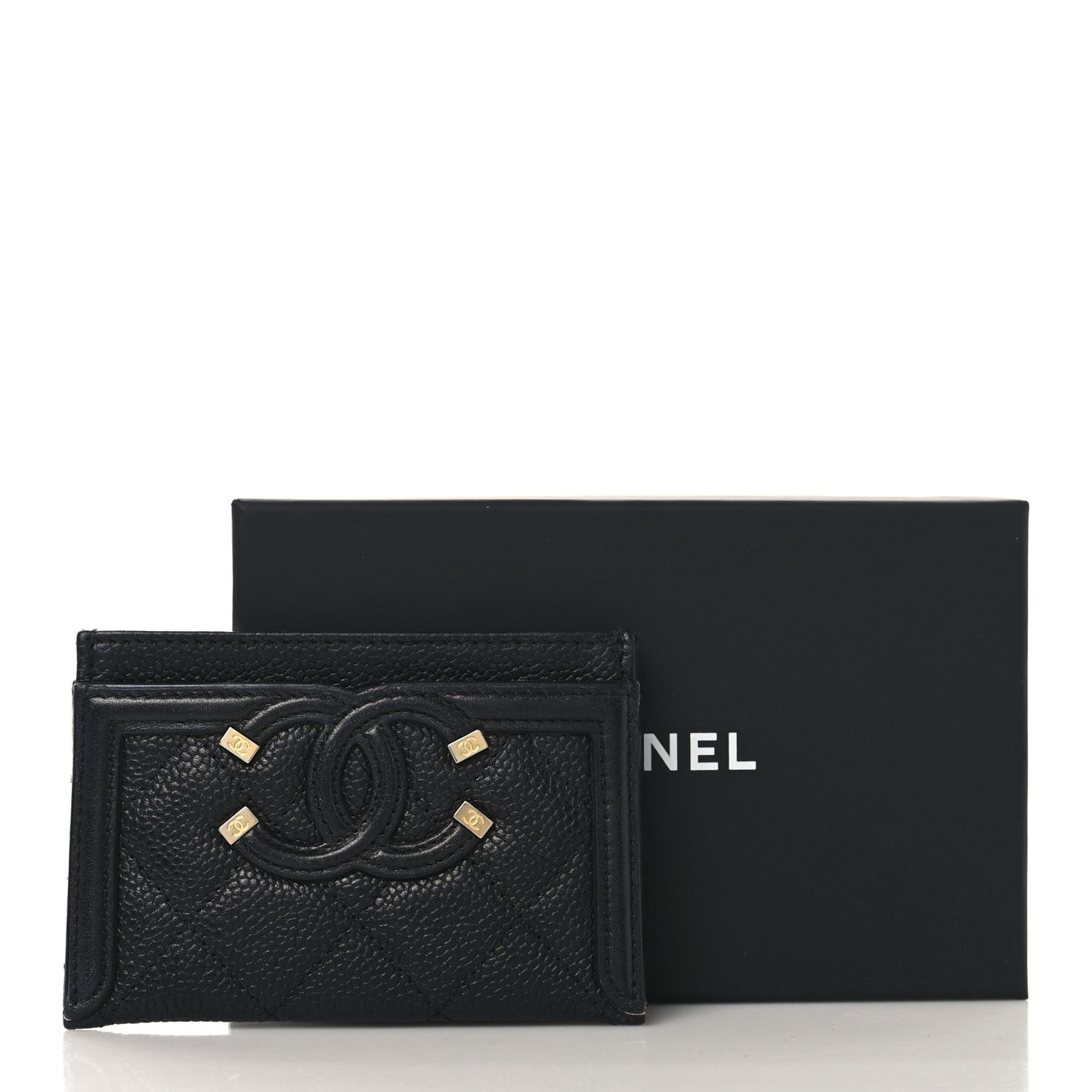 Caviar Quilted Filigree Card Holder Black
