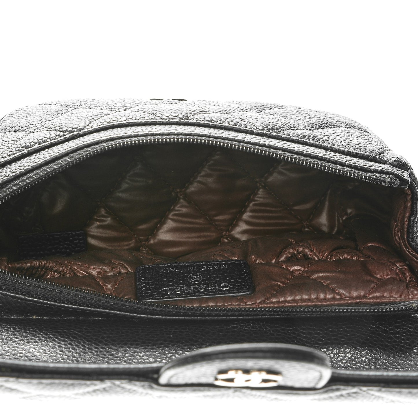 Caviar Quilted Flap Cosmetic Case Black