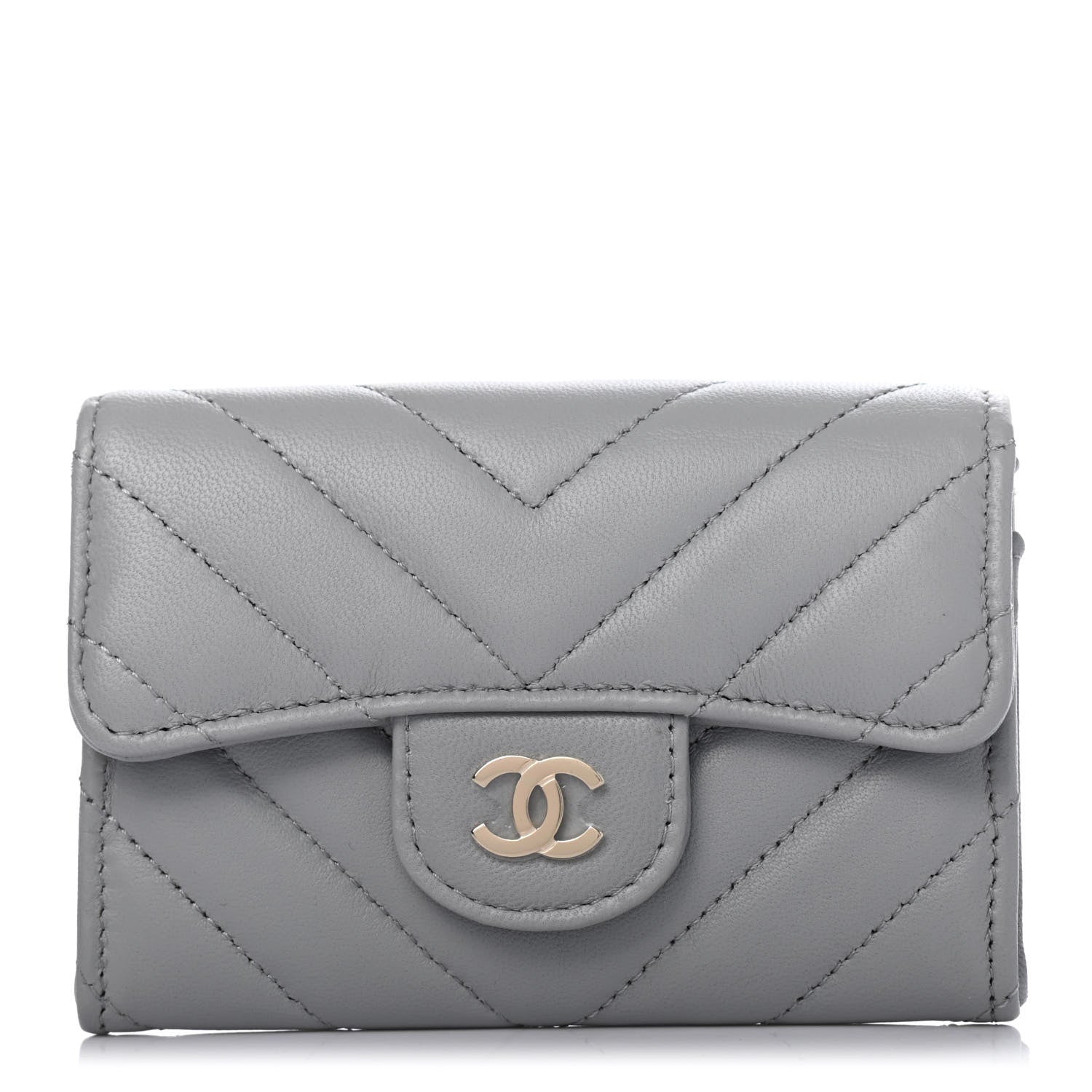 Chanel Lambskin Chevron Quilted Flap Card Holder Grey 1 of 5