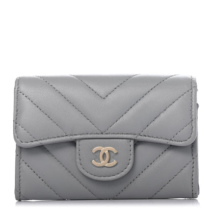 Chanel Lambskin Chevron Quilted Flap Card Holder Grey 1 of 5