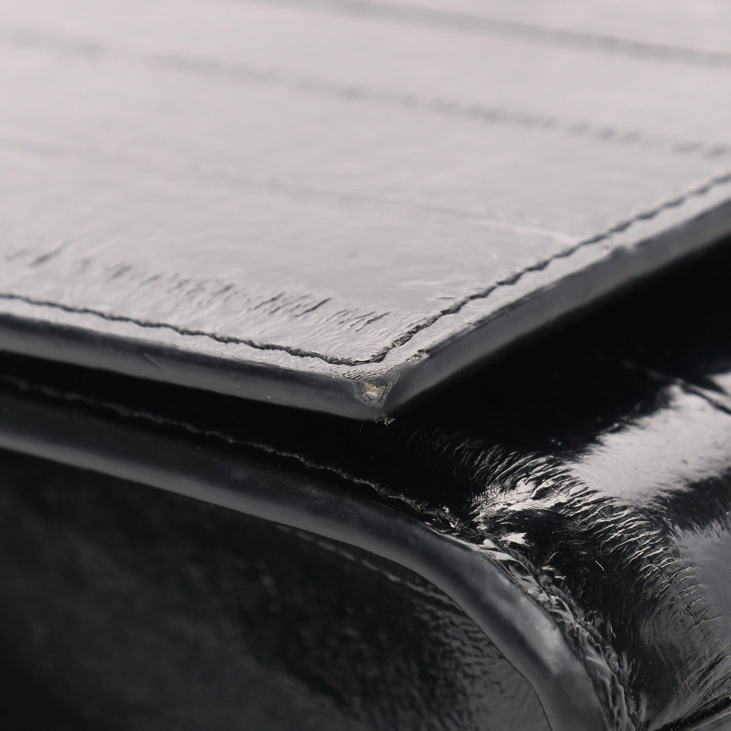 Glossy Eelskin Small Monogram Kate Satchel Black