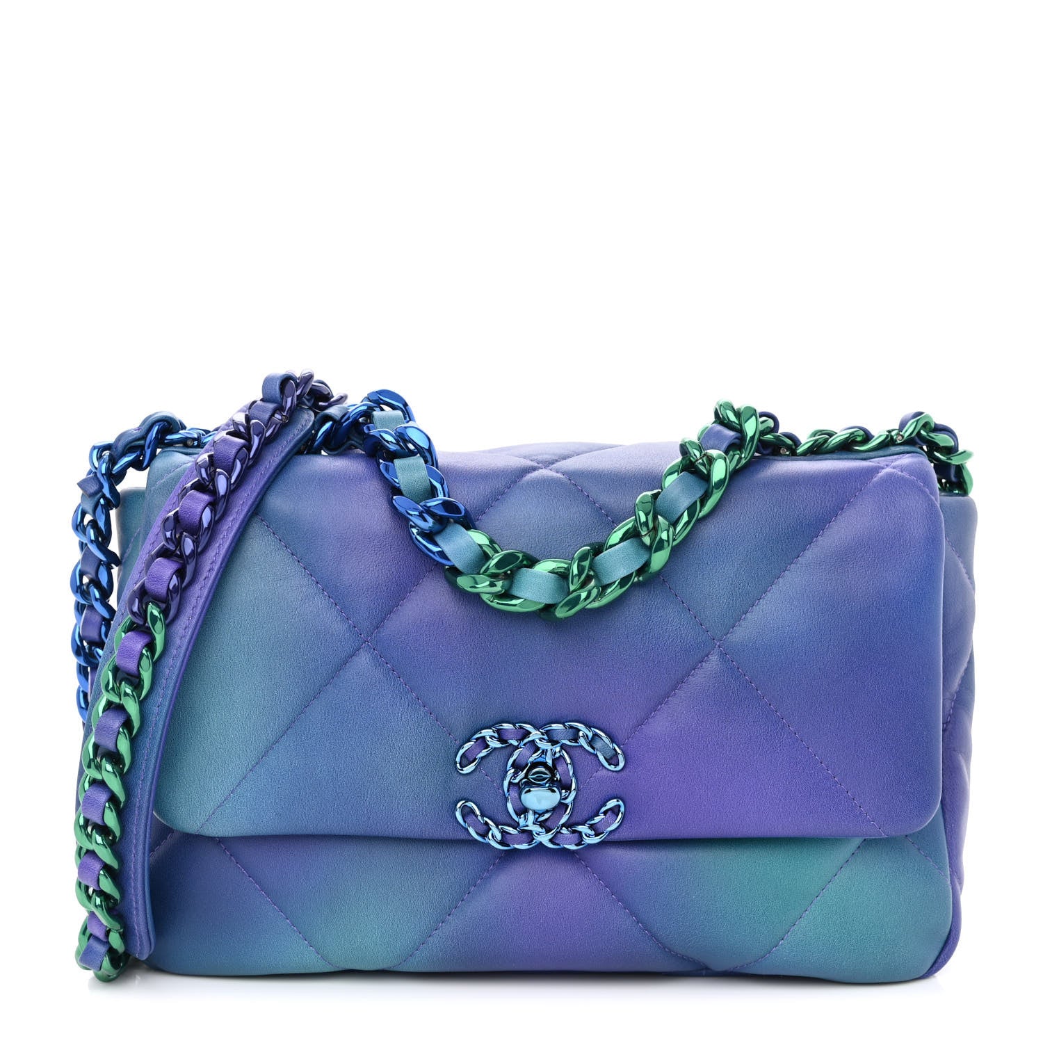 Chanel Tie Dye Calfskin Quilted Medium Chanel 19 Flap Blue Purple 1 of 10